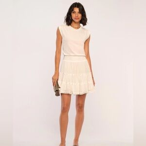 Heartloom women’s Rhea Dress White Sleeveless Smocked Waist Tiered Mini medium